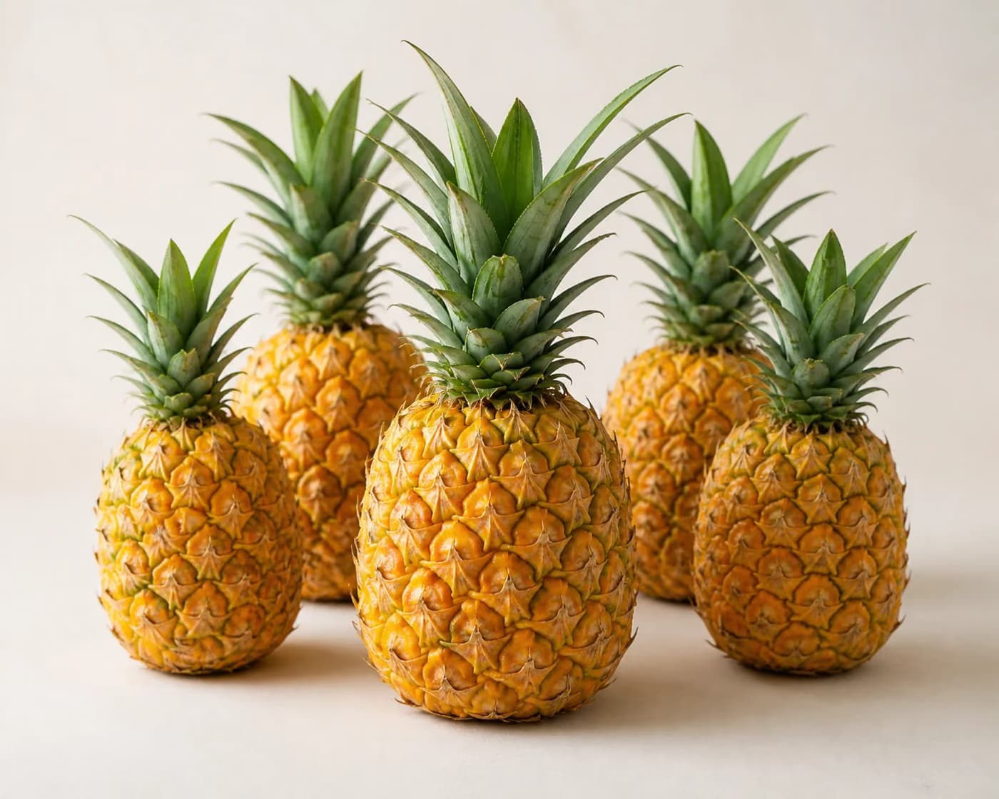 Fresh Mauritius Pineapple arranged on a warm off-white surface.