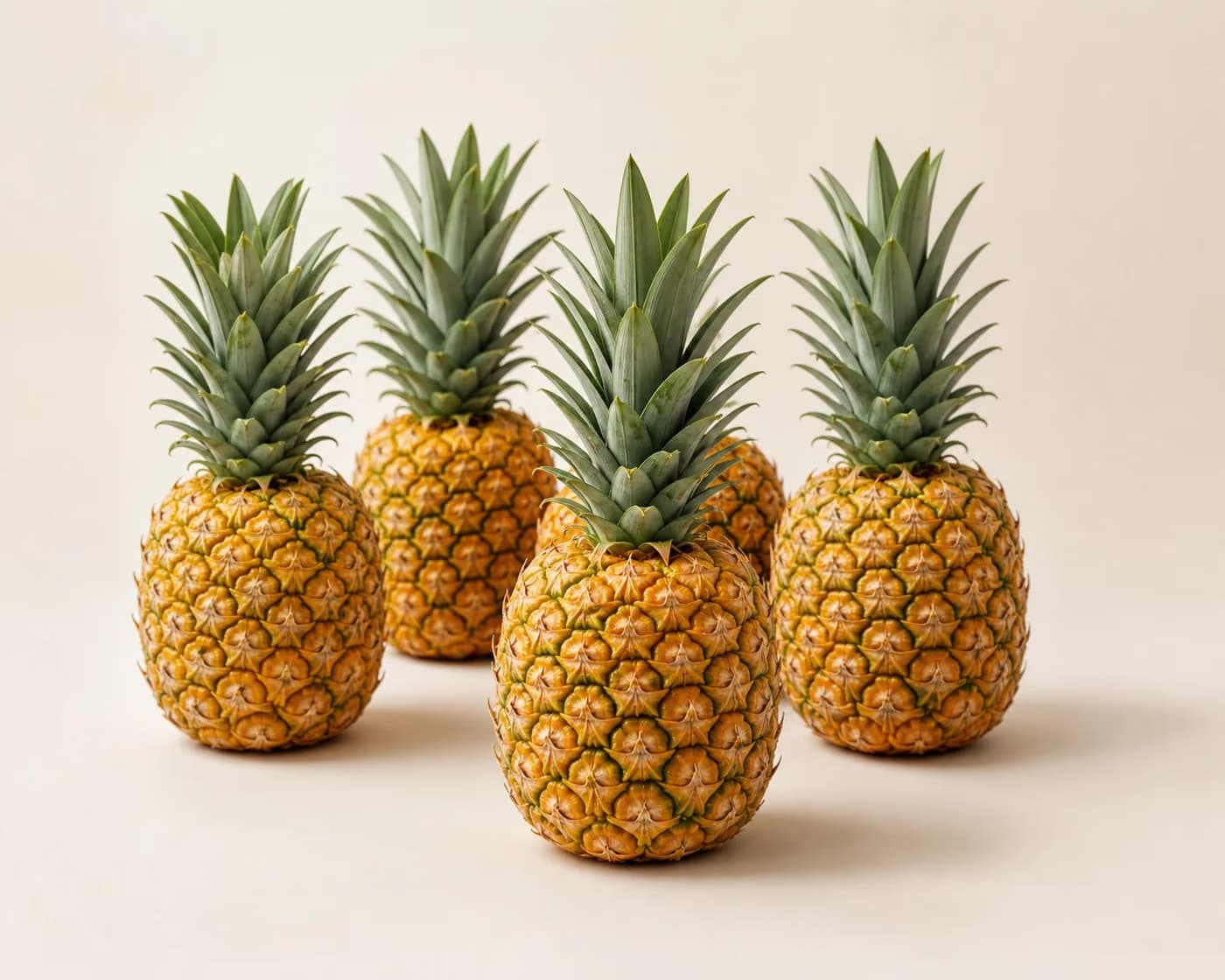 Fresh Queen Pineapple arranged on a warm off-white surface.