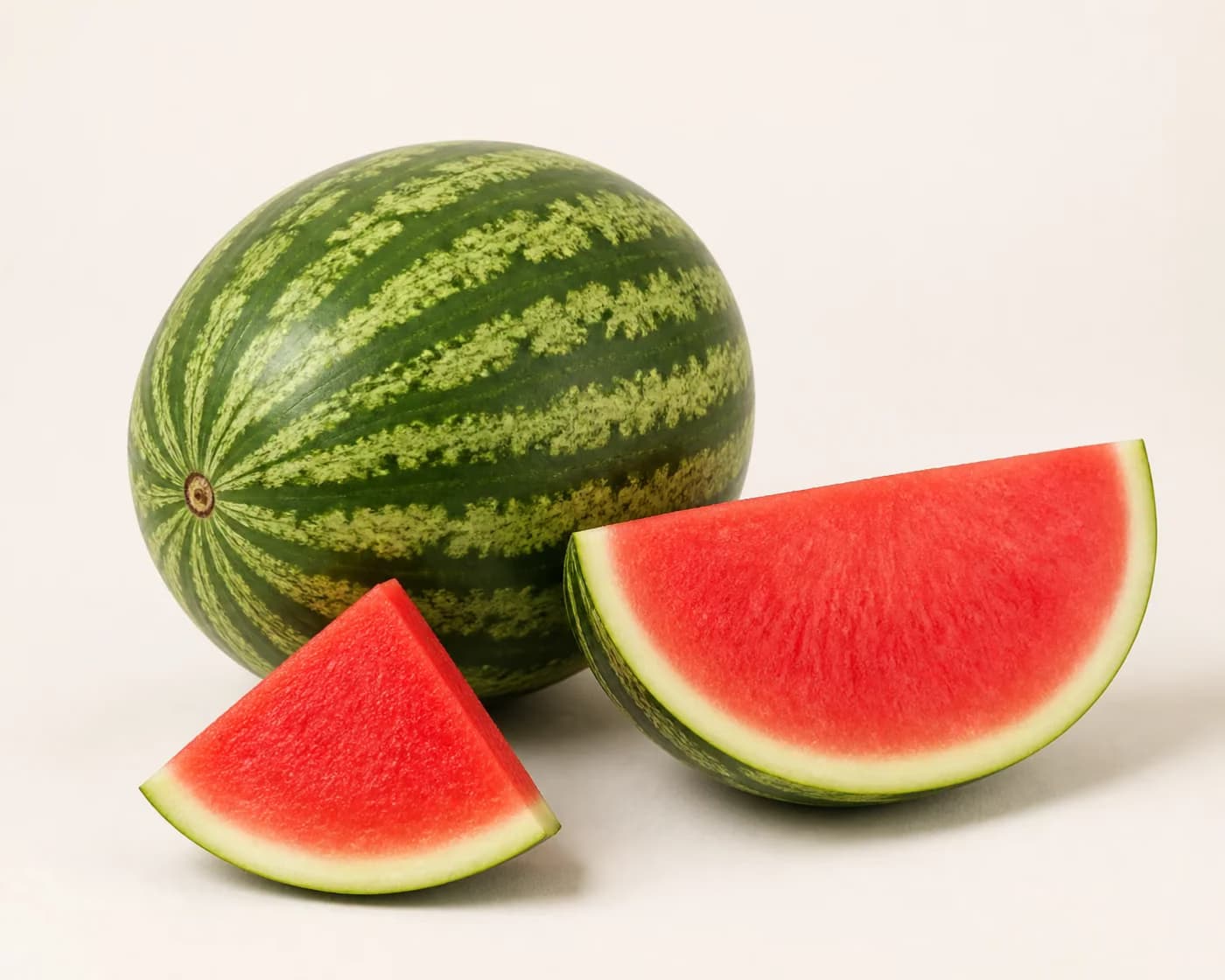Fresh Seedless Watermelon arranged on a warm off-white surface.