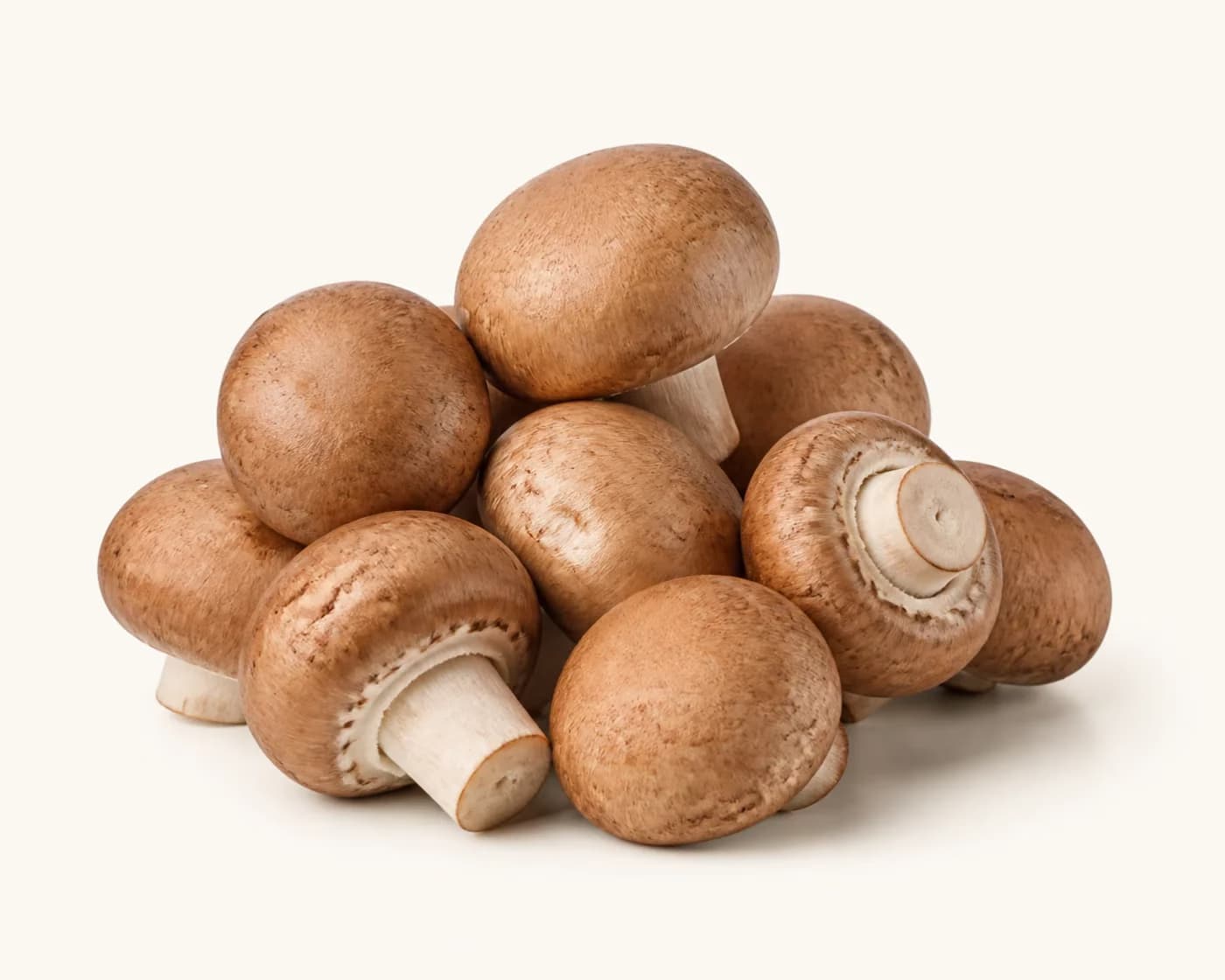 Fresh Cremini Mushroom arranged on a warm off-white surface.